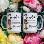 Personalizada Seester Cartoon Character 11oz 15oz Taza de Cerámica con Nombre Amistad Aniversario Cumpleaños Regalo para Hermanas Besites Mujeres