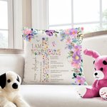 Taie d'Oreiller Personnalisée avec Nom Croix Florale Mots Bible Cadeau Premier Baptême Communion pour Fille Filleule