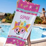 Serviette de Plage Personnalisée avec Nom et Motif d'Animal Séchage Rapide Cadeau Anniversaire Vacances pour Garçons Filles