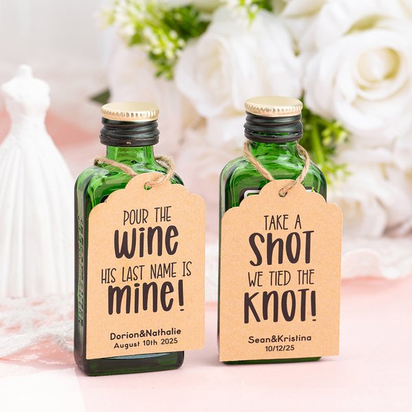 Personalized Take A Shot We Tied The Knot Kraft Paper Wedding Wine Tags with Name Date and String Set of 6 Bridal Shower Bachelorette Party Favors