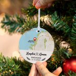 Personalized Map Ceramic Ornament with Photo Name Date Anniversary Christmas Gift for Couple
