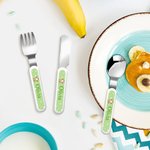 Personalised Cartoon Animal Safe Stainless Steel Kid’s Fork Spoon Knife 3 Pcs Cutlery Set with Initial Case and Name Birthday Gift for Boys Girls