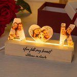 Personalized Couple 3-7 Photos LED Night Light with Text and Wooden Base Home Decor Anniversary Valentine's Day Gift for Couples