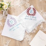 Personalisierte 100% Baumwolle etwas blaue Olivenzweige Spitze Taschentuch mit gestickten Initialen Braut Dusche Keepsake Hochzeitsgeschenk für Braut