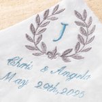 Personalisierte 100% Baumwolle etwas blaue Olivenzweige Spitze Taschentuch mit gestickten Initialen Braut Dusche Keepsake Hochzeitsgeschenk für Braut