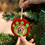 Photo d'animal de compagnie personnalisée Ornement rond en céramique avec motif de pattes Décoration de l'arbre de Noël Cadeau pour les amoureux des animaux de compagnie