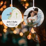 Personalized Map Ceramic Ornament with Photo Name Date Anniversary Christmas Gift for Couple