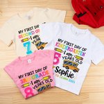 Gepersonaliseerd Kleurrijk Bus Potlood Mijn Eerste Schooldag 100% Katoenen Kinder-T-shirt met Naam Leeftijd en Rang Terug Naar School Cadeau voor Jongens Meisjes