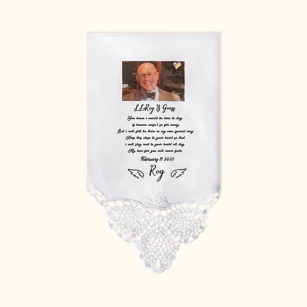Mouchoir en Dentelle 100% Coton Personnalisé avec Photo de Proche Décédé Nom et Date Cadeau Commémoratif de Mariage pour Mariée Marié