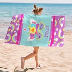 Serviette de Plage Personnalisée avec Nom et Motif d'Animal Séchage Rapide Cadeau Anniversaire Vacances pour Garçons Filles