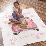 Personalized Baby's First Christmas Blanket Cute Animal on Gift Lorry Sofa Blanket with Name Holiday Home Decoration Christmas Gift for Family Kid