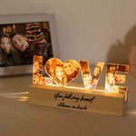 Personalized Couple 3-7 Photos LED Night Light with Text and Wooden Base Home Decor Anniversary Valentine's Day Gift for Couples