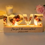 Personalized Couple 3-7 Photos LED Night Light with Text and Wooden Base Home Decor Anniversary Valentine's Day Gift for Couples