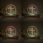 Veilleuse LED Croix verset biblique personnalisée avec socle en bois Baptême Première Communion Cadeau pour Bébé Fille Garçon