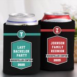 Personalizzato multicolore Riunione di famiglia Lattina di birra manica fredda con testo iniziale Località e anno Set di 12 Festa di vacanza regalo per la famiglia
