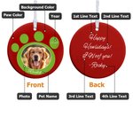 Photo d'animal de compagnie personnalisée Ornement rond en céramique avec motif de pattes Décoration de l'arbre de Noël Cadeau pour les amoureux des animaux de compagnie