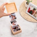 Personalized Wooden Accordion Pull Out Photo Album Memory Box with Text Anniversary Birthday Memorial Gift for Family Friend