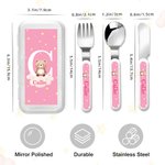 Personalised Cartoon Animal Safe Stainless Steel Kid’s Fork Spoon Knife 3 Pcs Cutlery Set with Initial Case and Name Birthday Gift for Boys Girls