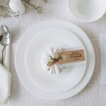Personalisierte Dankeschön für das Teilen unserer ersten Mahlzeit Tag Set für Tischdekoration mit Namen und Datum Hochzeit Favor Geschenk für verlobte Paar