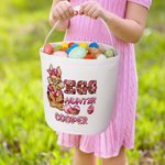 Personalisierte niedliche Hase Ei Jäger Camouflage Karotte wiederverwendbare Leinwand Osterkorb mit Namen Geburtstag Ostergeschenk für Kinder