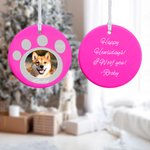 Photo d'animal de compagnie personnalisée Ornement rond en céramique avec motif de pattes Décoration de l'arbre de Noël Cadeau pour les amoureux des animaux de compagnie