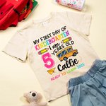 Gepersonaliseerd Kleurrijk Bus Potlood Mijn Eerste Schooldag 100% Katoenen Kinder-T-shirt met Naam Leeftijd en Rang Terug Naar School Cadeau voor Jongens Meisjes