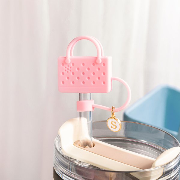 Personalized Beach Bag Straw Cover Topper with Initial Charm Accessories for Stanley Tumbler Birthday Party Favors Gift for Women