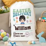 Personalisierte Ostern Lieferung Cartoon Charakter Drawstring behandeln Tasche mit Namen Ostern Geburtstag Party Geschenk für Jungen Mädchen