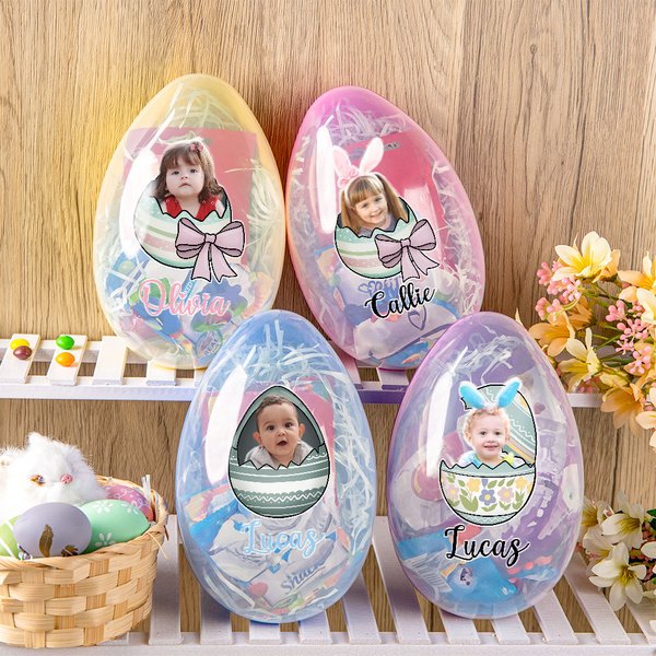 Personalisert Broken Eggshell Face Photo Portrait Fyllbart Jumbo påskeegg med navn Holiday Basket Stuffers Påskefestgaver Gave til barn