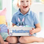 Personalized Cute Bunny Wood Basket with Name Easter Egg Hunt Birthday Holiday Party Favors Gift for Kids