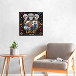 Henkilökohtainen meksikolainen kukka sokerikallo kankaalle valokuva maalaus nimi ja vuosi Gothic Wall Decor Day of the Dead lahja perheelle