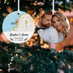 Personalized Map Ceramic Ornament with Photo Name Date Anniversary Christmas Gift for Couple