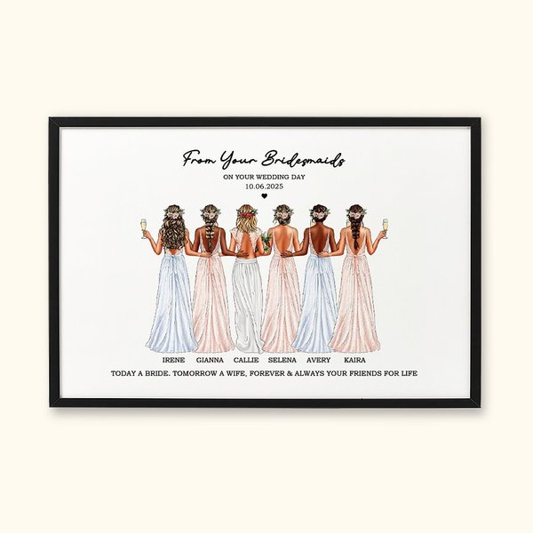 Pittura su tela personalizzata della sposa con damigelle d'onore, con nome, data e benedizione, regalo di addio al nubilato per la sposa.
