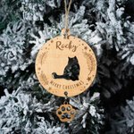 Ornement en Bois Personnalisé avec Nom Texte et Silhouette de Chat Décoration Maison Bureau Cadeau Noël pour Amoureux de Chats et Amis