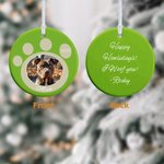 Photo d'animal de compagnie personnalisée Ornement rond en céramique avec motif de pattes Décoration de l'arbre de Noël Cadeau pour les amoureux des animaux de compagnie