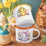 Personalisierte Floral Ostereier Hase Küken 12oz Emaille Becher mit Namen Ostern Party Geburtstag Geschenk für Jungen Mädchen