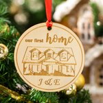 Personalized Engraved Wooden Home Photo Hanging Ornament with Name and Date Christmas Housewarming Gift for Family