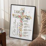 Personalised Floral Cross Bible Verse Canvas Painting with Name First Communion Party Wall Decor Christening Baptism Gift for Kids