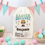 Personalisierte Ostern Lieferung Cartoon Charakter Drawstring behandeln Tasche mit Namen Ostern Geburtstag Party Geschenk für Jungen Mädchen