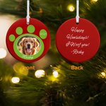 Photo d'animal de compagnie personnalisée Ornement rond en céramique avec motif de pattes Décoration de l'arbre de Noël Cadeau pour les amoureux des animaux de compagnie