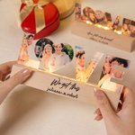 Personalized Couple 3-7 Photos LED Night Light with Text and Wooden Base Home Decor Anniversary Valentine's Day Gift for Couples