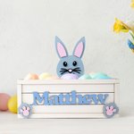 Personalized Cute Bunny Wood Basket with Name Easter Egg Hunt Birthday Holiday Party Favors Gift for Kids