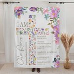 Couverture Douce Chaude Personnalisée avec Nom et Texte Motif Croix Florale Verset Biblique Cadeau de Baptême Confirmation pour Enfant Chrétien