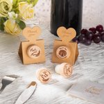 Personalized Engraved Monogram Name Initials Wood Wine Bottle Cork Stoppers with Pop-up Parper Stand Card Set of 15 Wedding Party Favors for Guest