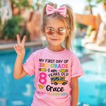 Gepersonaliseerd Kleurrijk Bus Potlood Mijn Eerste Schooldag 100% Katoenen Kinder-T-shirt met Naam Leeftijd en Rang Terug Naar School Cadeau voor Jongens Meisjes