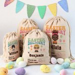 Personalisierte Ostern Lieferung Cartoon Charakter Drawstring behandeln Tasche mit Namen Ostern Geburtstag Party Geschenk für Jungen Mädchen