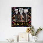 Henkilökohtainen meksikolainen kukka sokerikallo kankaalle valokuva maalaus nimi ja vuosi Gothic Wall Decor Day of the Dead lahja perheelle