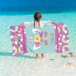 Serviette de Plage Personnalisée avec Nom et Motif d'Animal Séchage Rapide Cadeau Anniversaire Vacances pour Garçons Filles