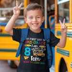 Gepersonaliseerd Kleurrijk Bus Potlood Mijn Eerste Schooldag 100% Katoenen Kinder-T-shirt met Naam Leeftijd en Rang Terug Naar School Cadeau voor Jongens Meisjes