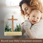 Veilleuse LED Croix verset biblique personnalisée avec socle en bois Baptême Première Communion Cadeau pour Bébé Fille Garçon